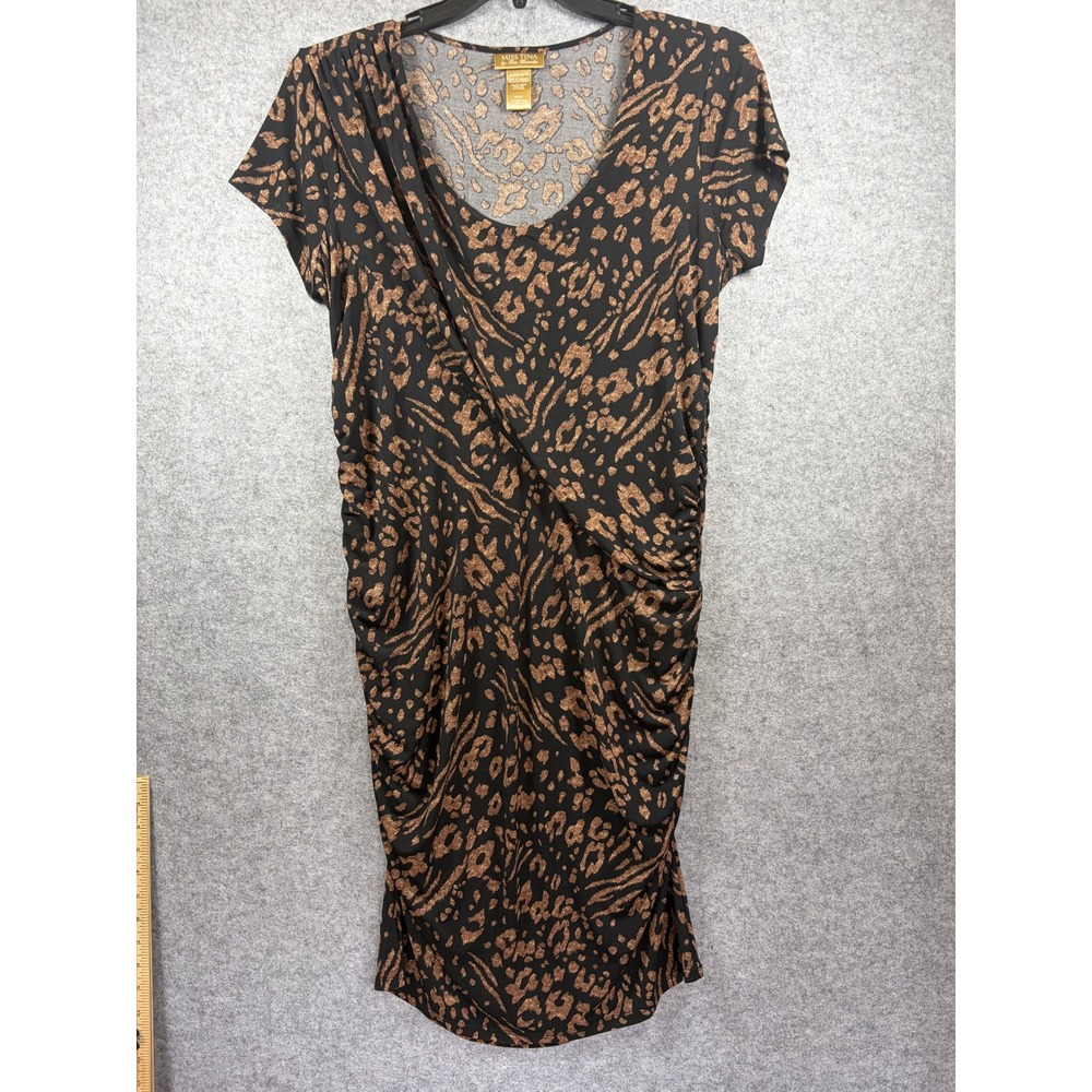 Miss Tina by Tina Knowles Animal Print Ruched Sheath Dress Brown Black XL 16-18